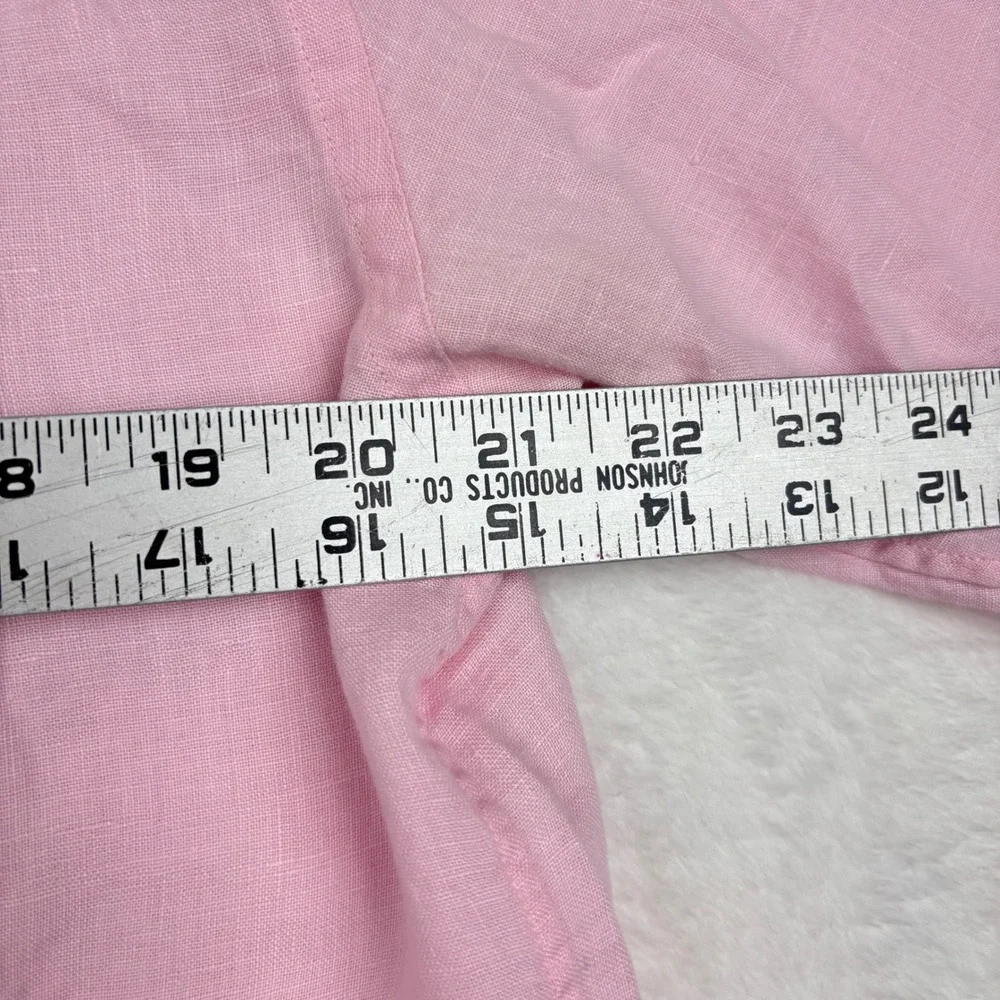 Mister French Mens XL Pink Linen Long Sleeve Button Down Shirt Red Collar Accent - Picture 7 of 8